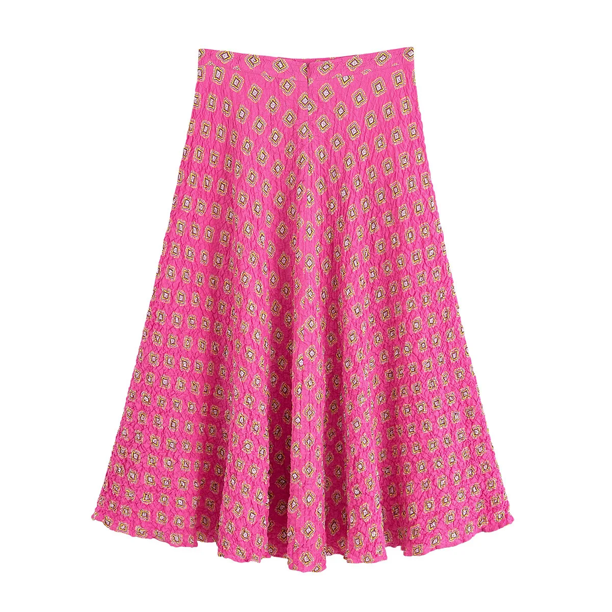 Set Rok Wanita Motif Cetak, Atasan Tanpa Lengan V-Neck Chic dengan Dekorasi Tali, Rok Midi Lipit Berpinggang Tinggi dengan Ritsleting