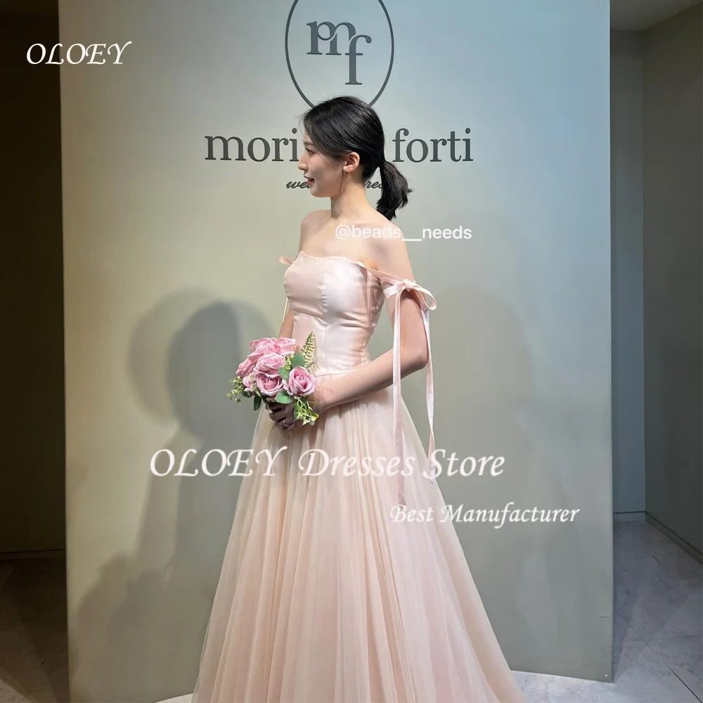 OLOEY 2026 Blush pink Off the Shoulder Korea Wedding Dress Simple Princess Strapless Tulle Customised Photo shoot Bridal Gown