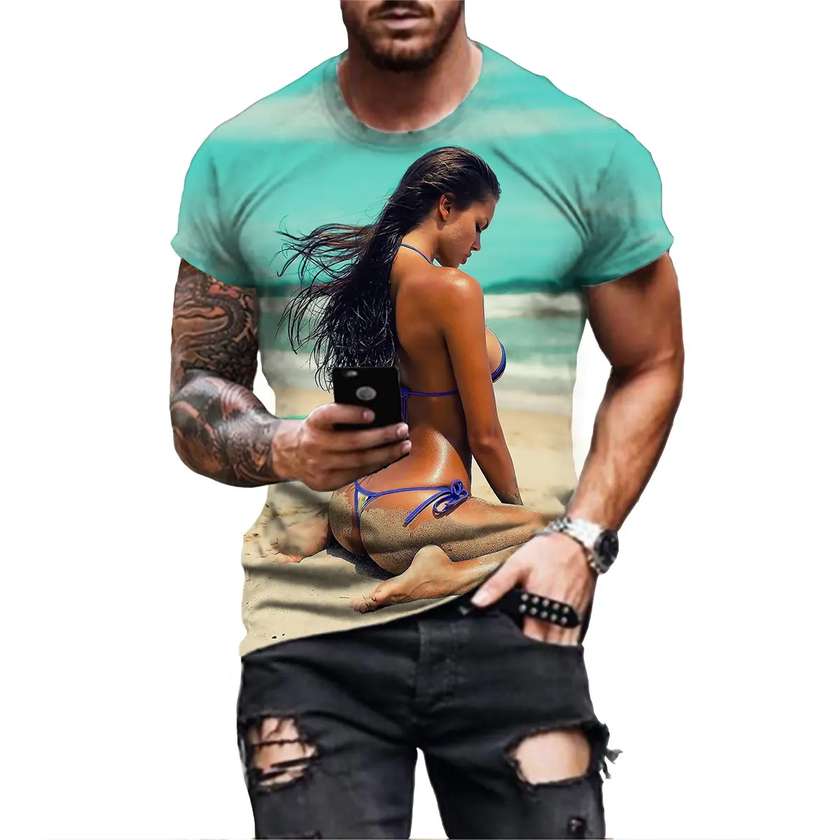 Sexy Model Goddess Tattoo Shirt Men 3D Print Cool Girl T-Shirts Funny Women Summer Short Sleeve Bikini Tee