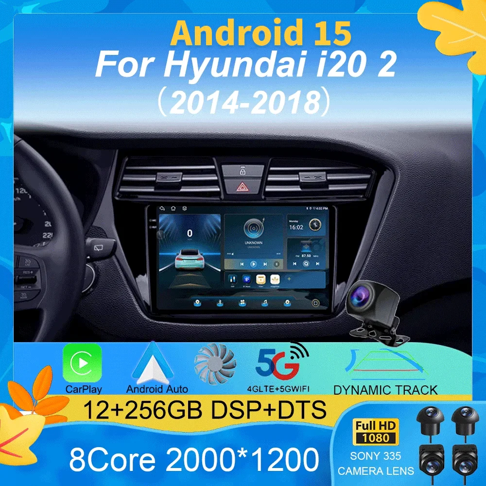 

Android 15 Carplay Auto 2K Screen Multimedia Video Car Radio Player For Hyundai i20 2 II GB 2014 - 2018 2 din Autoradio Stereo