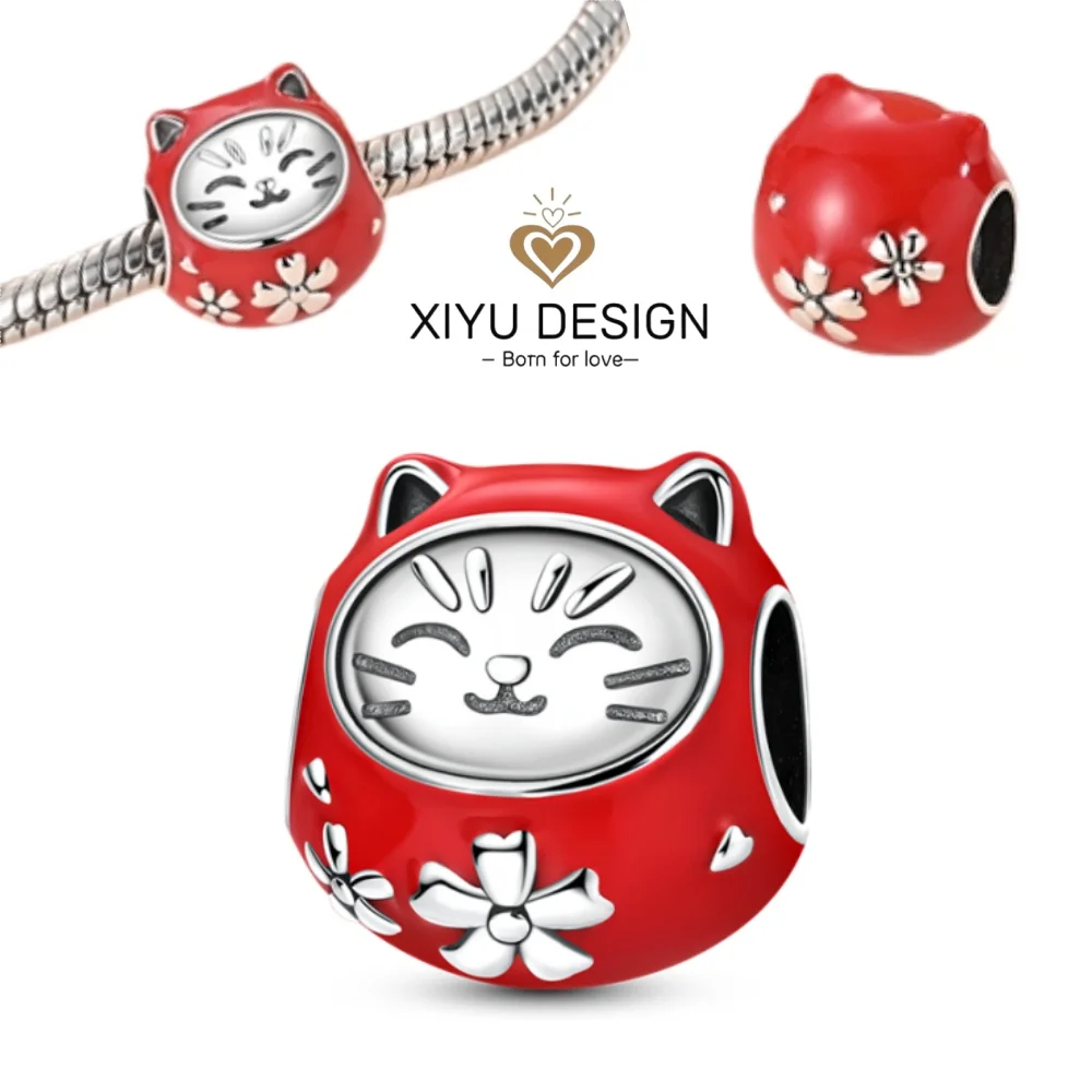 

Lucky Red Cat Damo Egg Tumbler Bead Charm DIY 925 Sterling Silver Bracelet Necklace Women Exquisite Jewelry Travel Birthday Gift