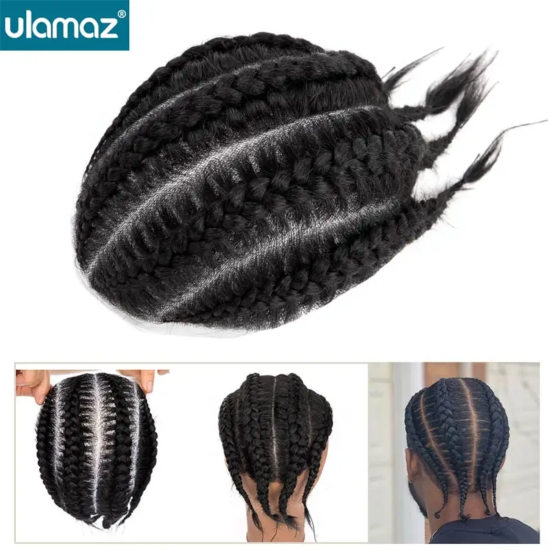 

Braids Men's Wigs Knotted-Skin Male Hair Prosthesis Crochet Braids Toupee Wig Men Human Hair Braided Hair System For Black Men