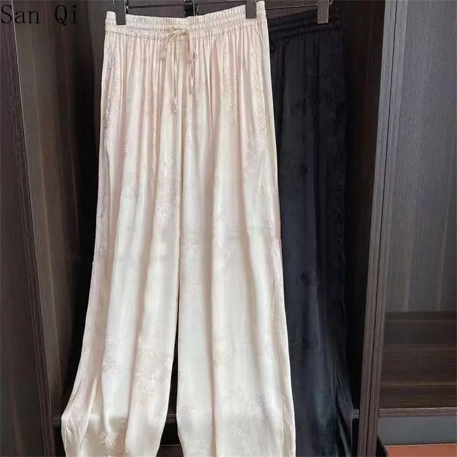 Lace Up Cool Pants Flower Pants Korean Style Y2k Pants New Satin Straight Pants Women Summer Thin Ice Silk