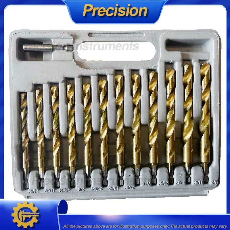 2026 30PCS Imperial Hex Shank Titanium Coated Twist Drill Bit Set for Metal Wood High Speed Steel HSS Jobber Length Drill