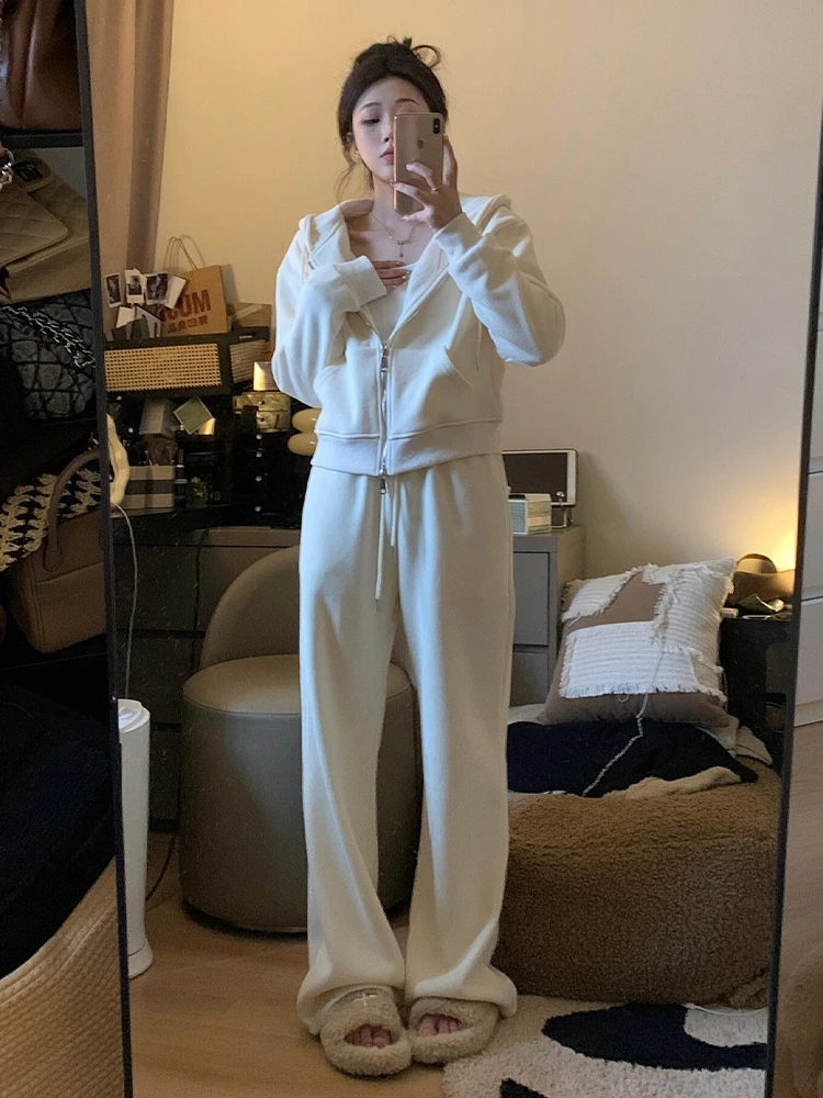 

Korean Sle Casual Sportswear Set for Women 2025 New Spring Autumn Student Zipper Hoodie And Pants Two Piece Set Long Sve...