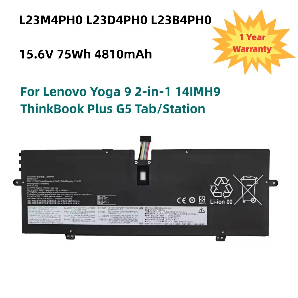 New L23M4PH0 L23D4PH0 L23B4PH0 15.6V 75Wh 4810mAh Laptop Battery For Lenovo Yoga 9 2-in-1 14IMH9 ThinkBook Plus G5 Tab/Station