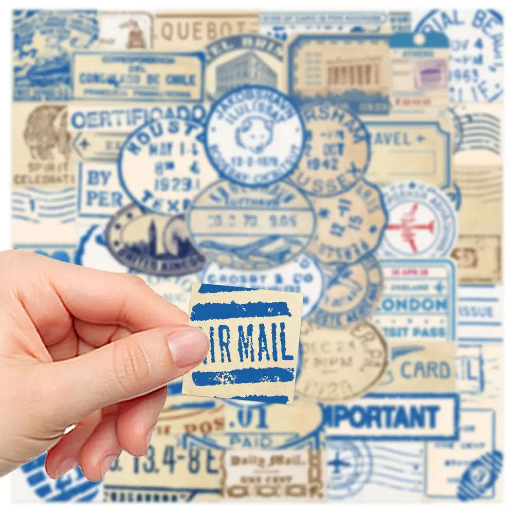 10/50pcs Vintage Postmark Travel Stickers Retro Letterhead Stamp Seal Decals DIY Suitcase Luggage Trolley Case Graffiti Sticker