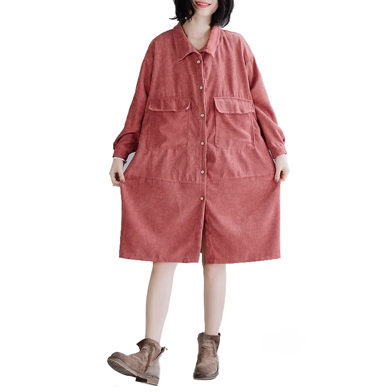 เสื้อโค้ทกำมะหยี่สไตล์เรโทรสำหรับผู้หญิง ทรงหลวม ยาวปานกลาง แฟชั่นฤดูใบไม้ร่วงและฤดูหนาว สไตล์เกาหลี ลำลอง ปกเสื้อแบบเดี่ยว...