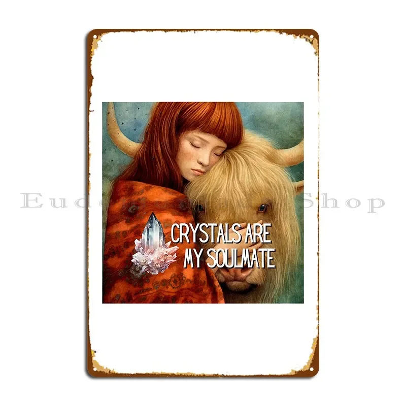 Cute Girl With Buffalo And Crystal Metal Sign Personalized Garage Mural Living Room Classic Tin Sign Poster