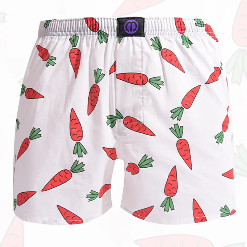 Boxer en pur coton pour hommes, sous-vêtements décontractés, motif carotte, short de sommeil, caleçons pour hommes, drapeau de la peau confortable, pyjama court