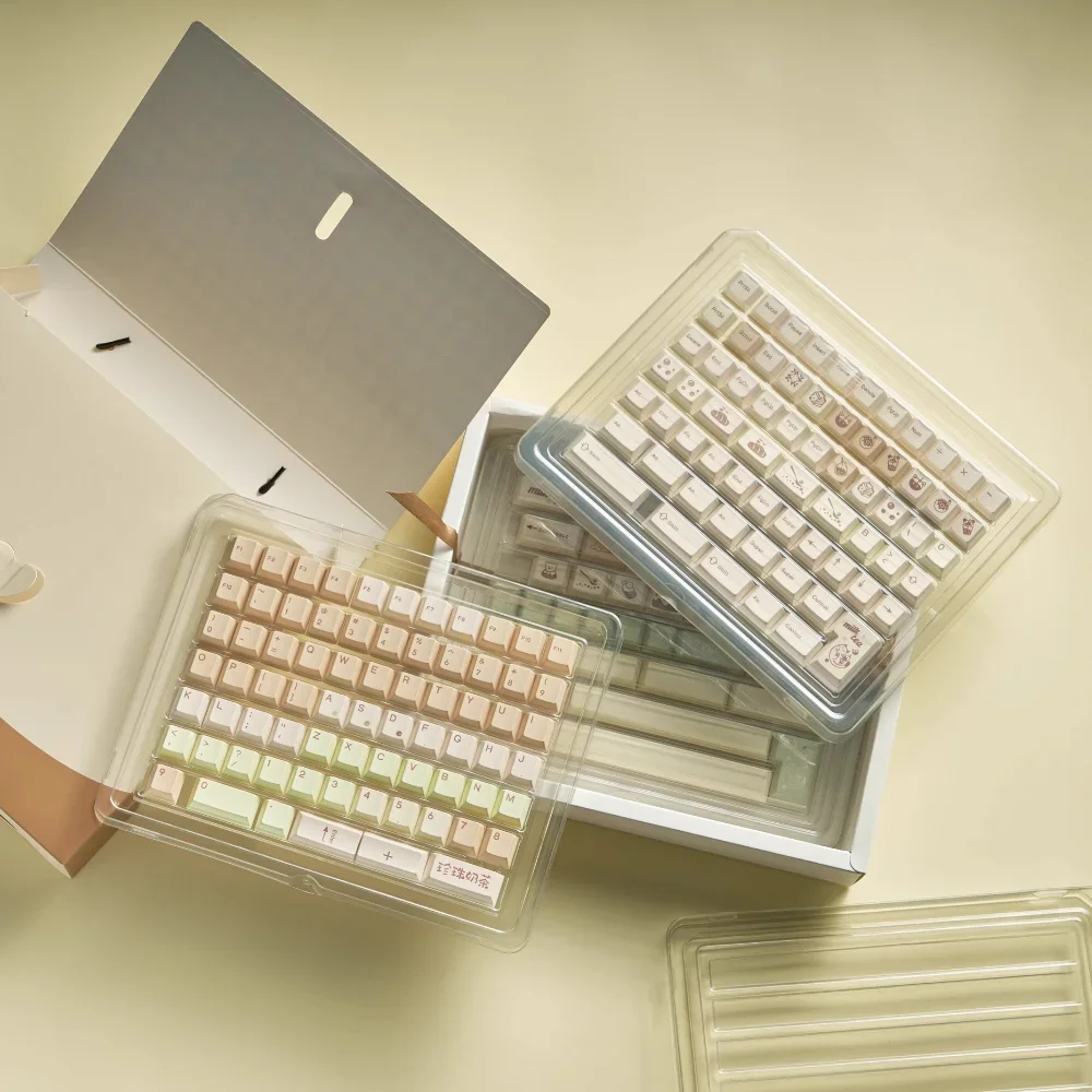 QK Pearl Milk Tea Theme Keycap ชุด 172key PBT น่ารักเชอร์รี่คีย์บอร์ดหมวก Custom Limited Edition คีย์บอร์ดอุปกรณ์เสริม