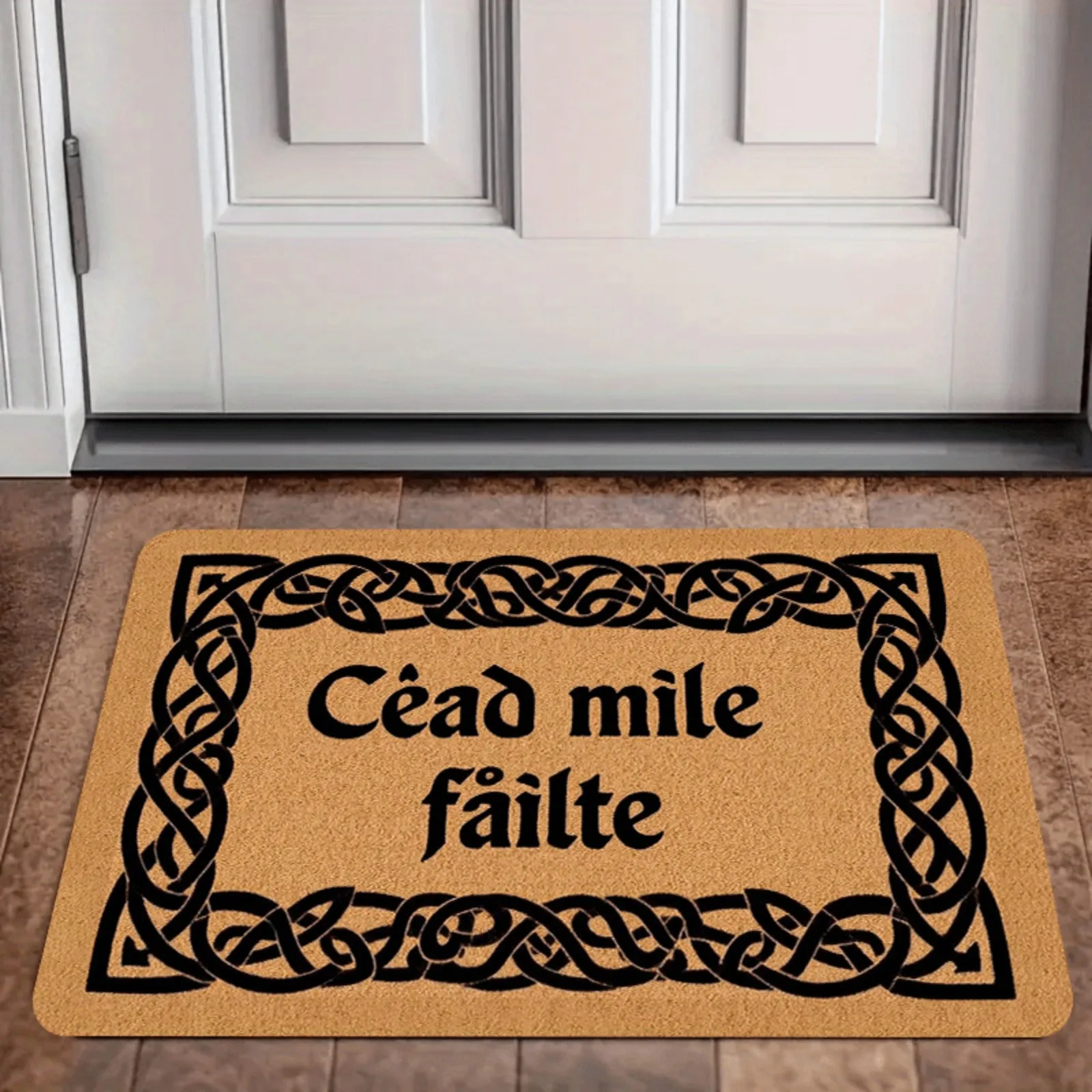 1pc Luxurious Personalized Vibrant, Velvet Mat, Velvet Material Thick Pile Material - Sponge Thickness 0.4Inch/580G Per Square Meter, Welcome Entrance Door Mat Bathroom Non-Slip Door Mat Gift Cead Mile Failte Celtic Border One Thousand Welcome Irish