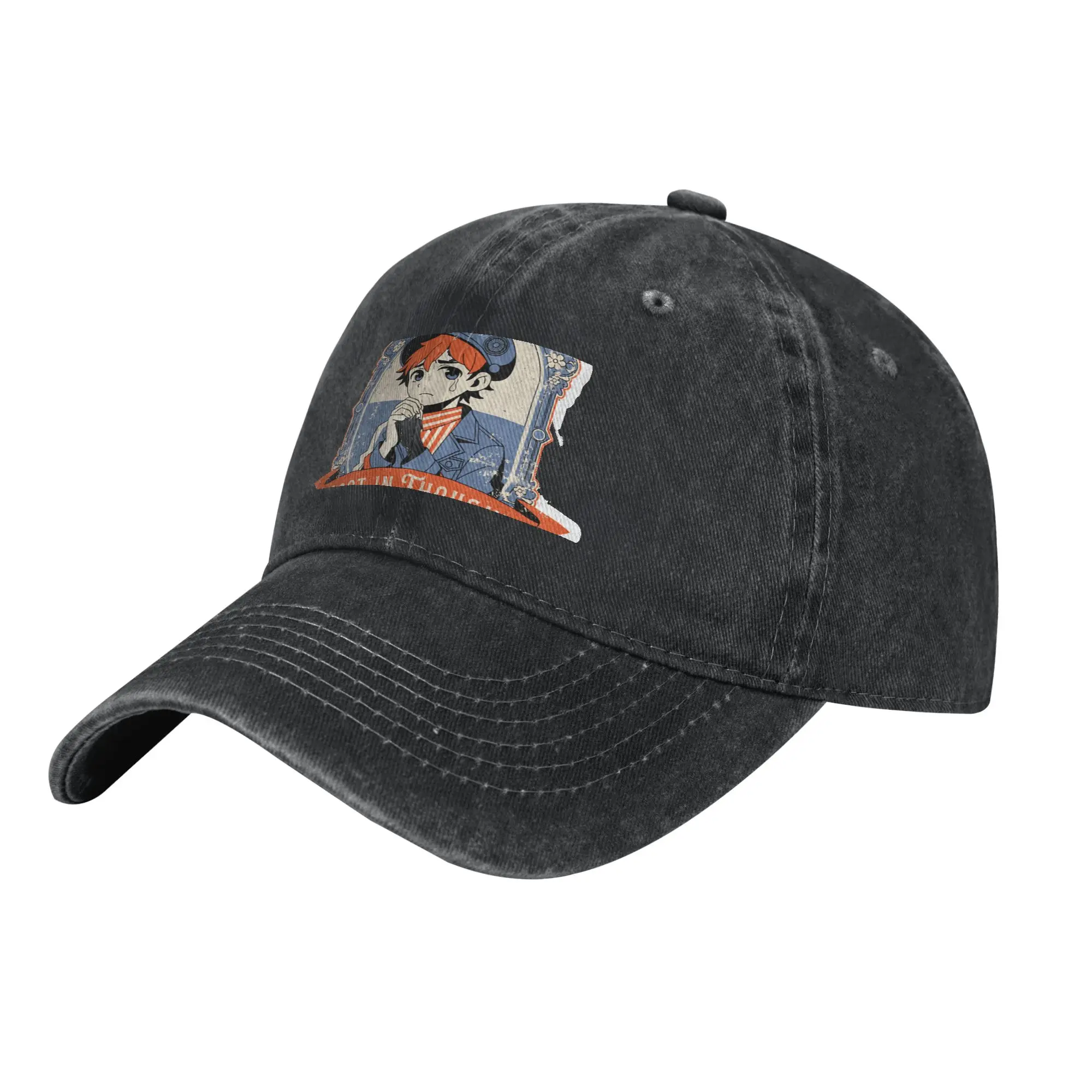 Fashion Retro Sad Anime Boy Moon Frame Sticker baseball cap  Light Vintage Cap Male
