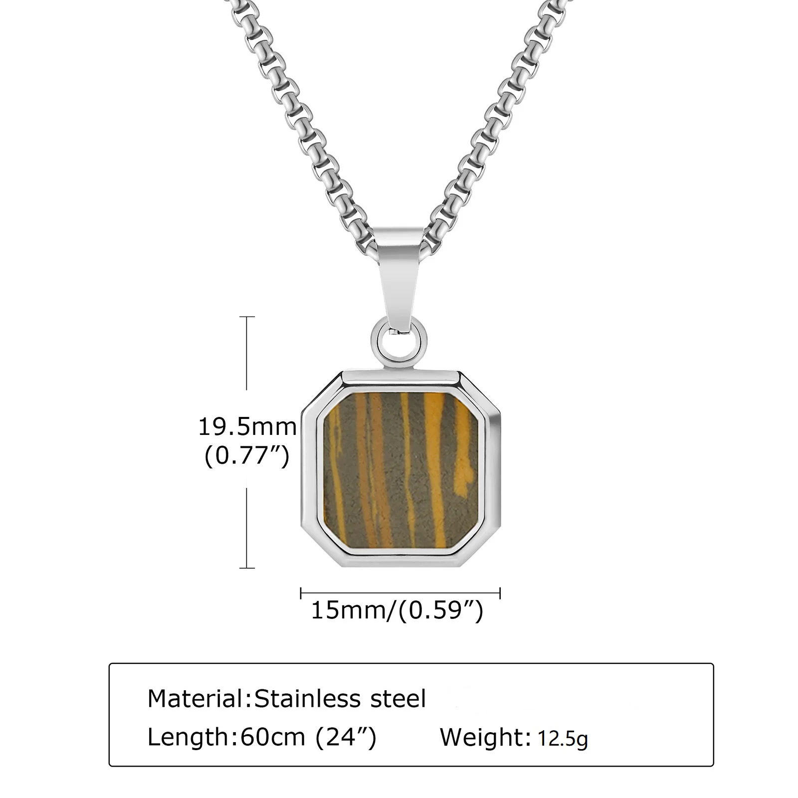 Mode Anhänger Für Männer Edelstahl Schmuck Vintage Platz Intarsien Stein Anhänger Halskette Punk Stil Männer Geschenk – Detail 7