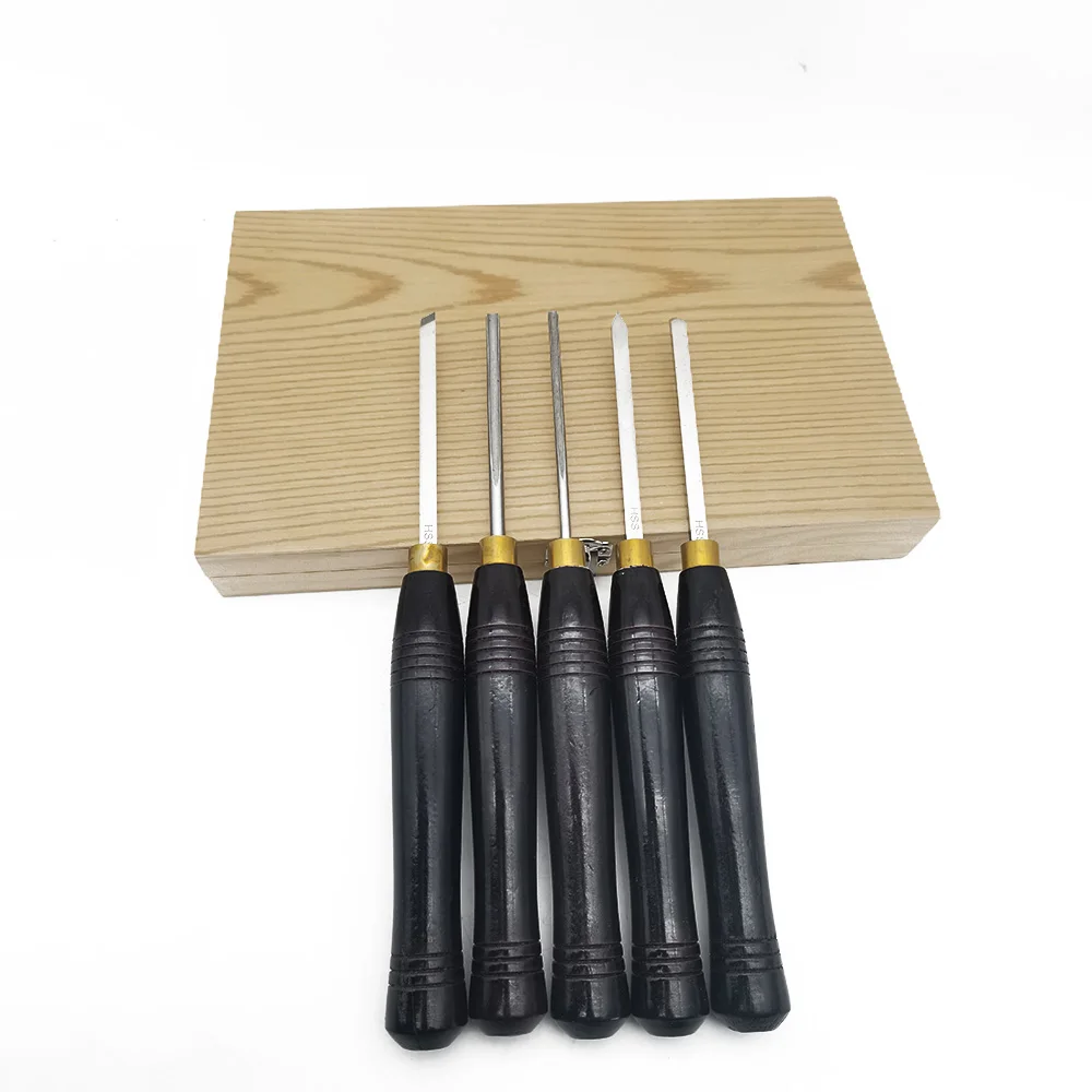 5Pcs HSS Lathe Chisel Set Woodworking Turning Tool Set HSS High Speed Steel Semicircle Knife Hand-Held Wooden Turning Tool