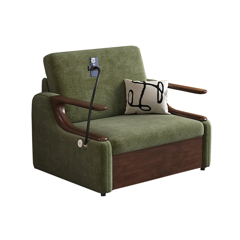 Multifunctional sofa bed Guochao medieval solid wood single seat lunch break folding bed hospital VIP ward escort