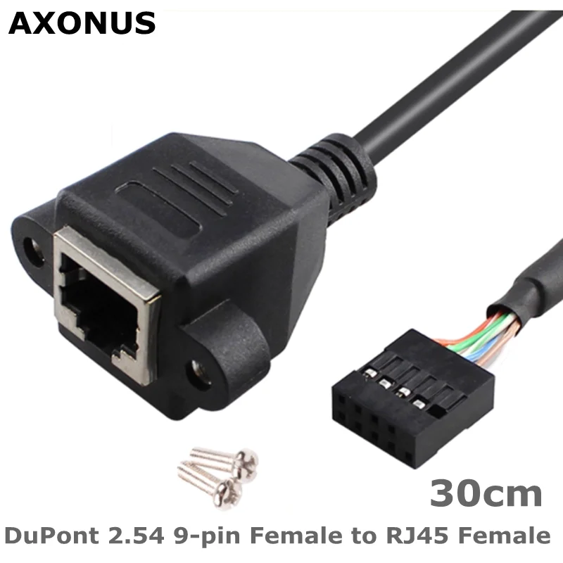 USB 2.0 DuPont 2.54 9-pin أنثى إلى RJ45 أنثى إيثرنت LAN شبكة تمديد كابل مع تصاعد ثقوب المسمار لمضيف الكمبيوتر 0.3M