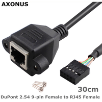 USB 2.0 DuPont 2.54 9-pin Female to RJ45 Female Ethernet LAN Network Extension Cable With Mounting Screw Holes For PC Host 0.3M