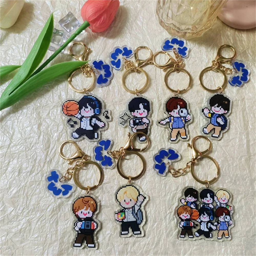 2pcs/st Kpop TWS Lovely Cartoon Keychain HD Double Sided Printing Acrylic Backpack Pendent SHINYU DOHOON HANJIN JIHOON Fans Gift