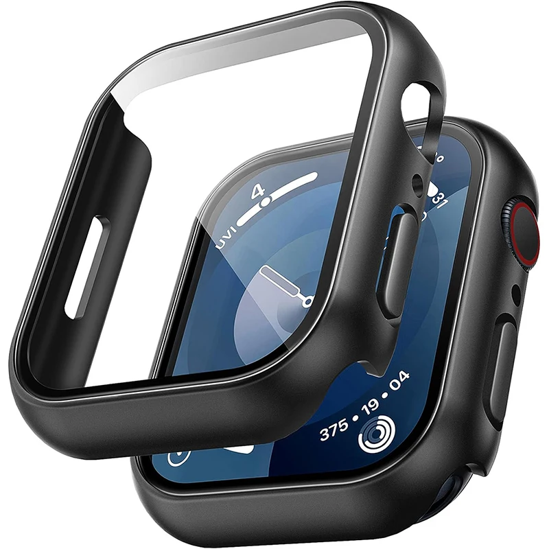 Szkło + etui do Apple Watch Ultra 49 mm 9 8 7 41 mm 45 mm Pokrowiec iWatch Serie 6 5 4 3 SE 44 mm 40 mm 42 mm 38 mm Zderzak ochronny na ekran