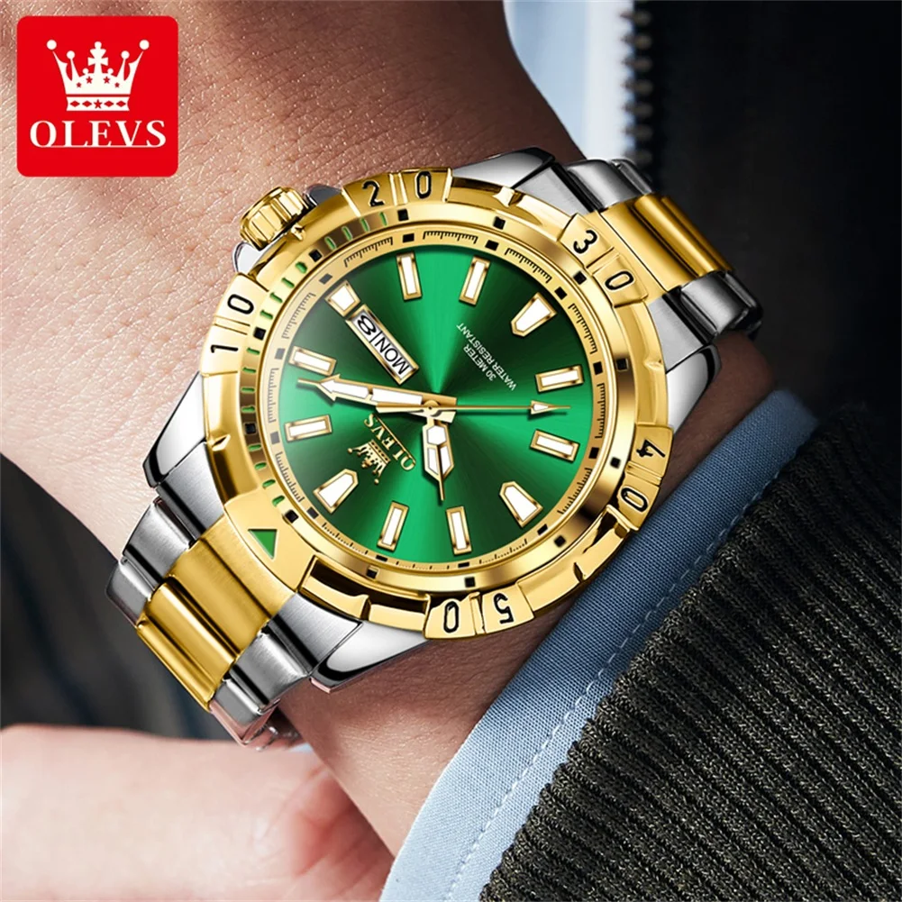 OLEVS Fashion Mens Watches Top Brand Luxury Stainless Steel Waterproof Luminous Calendar Quartz Watch for Men Relogio Masculino