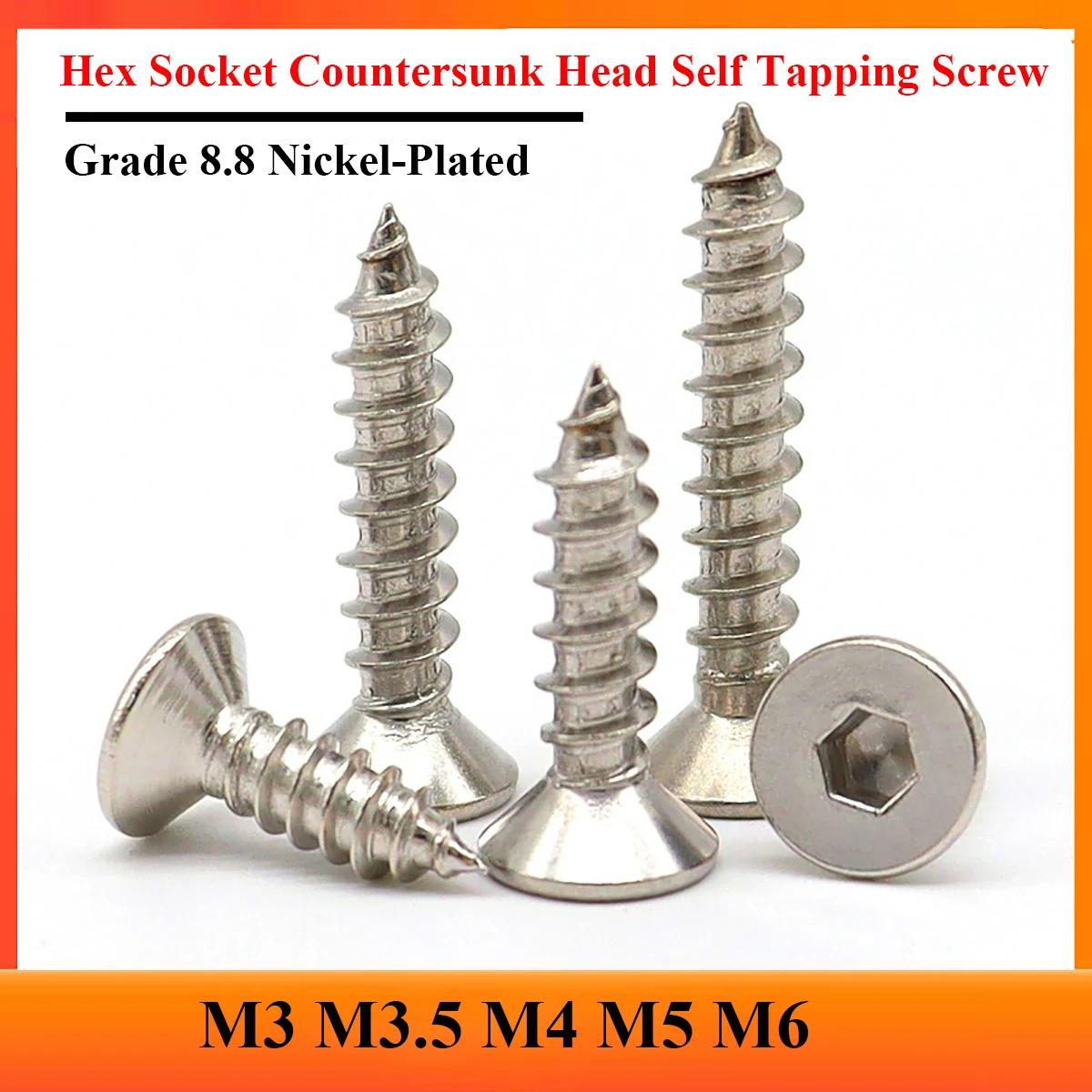 

M3 M3.5 M4 M5 M6 Nickel-Plated 8.8 Steel Allen Hexagon Hex Socket Flat Countersunk Head Self Tapping Screws Wood Screw