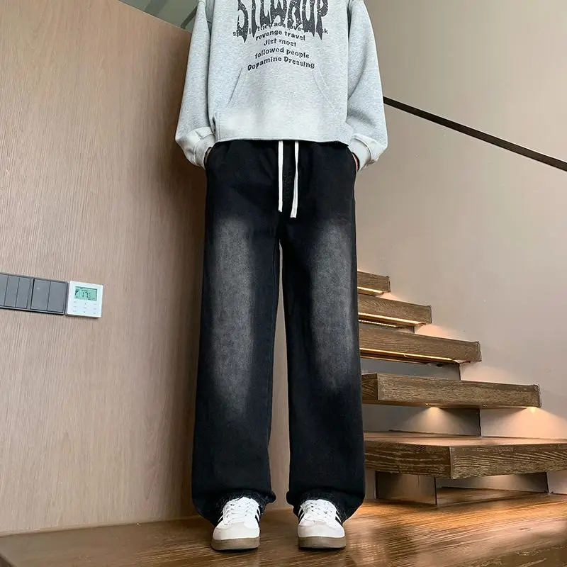 

Мужские повседневные брюки свободного кроя, прямые, широкие, с высокой талией, модные джинсы для мужчин, весна-лето, новинка