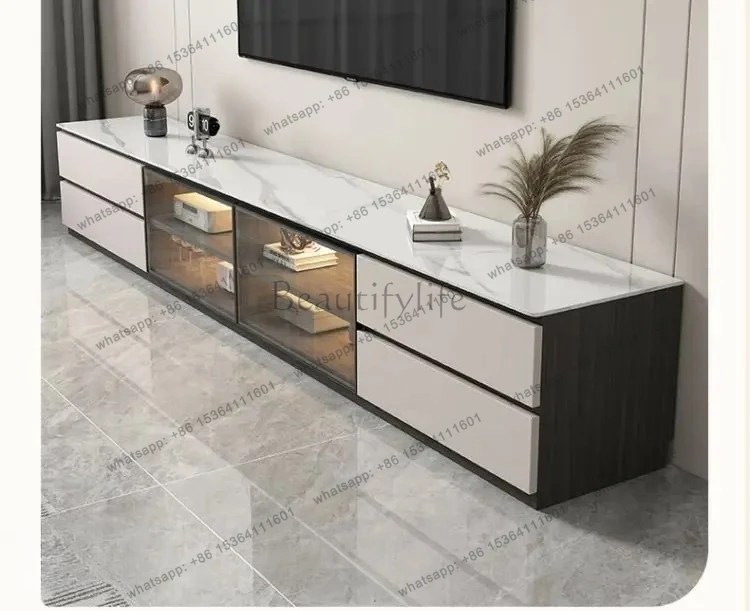 

Solid Wood TV Cabinet Floor-standing Simple Style Glass Home Living Room Coffee Table Combination Cabinet