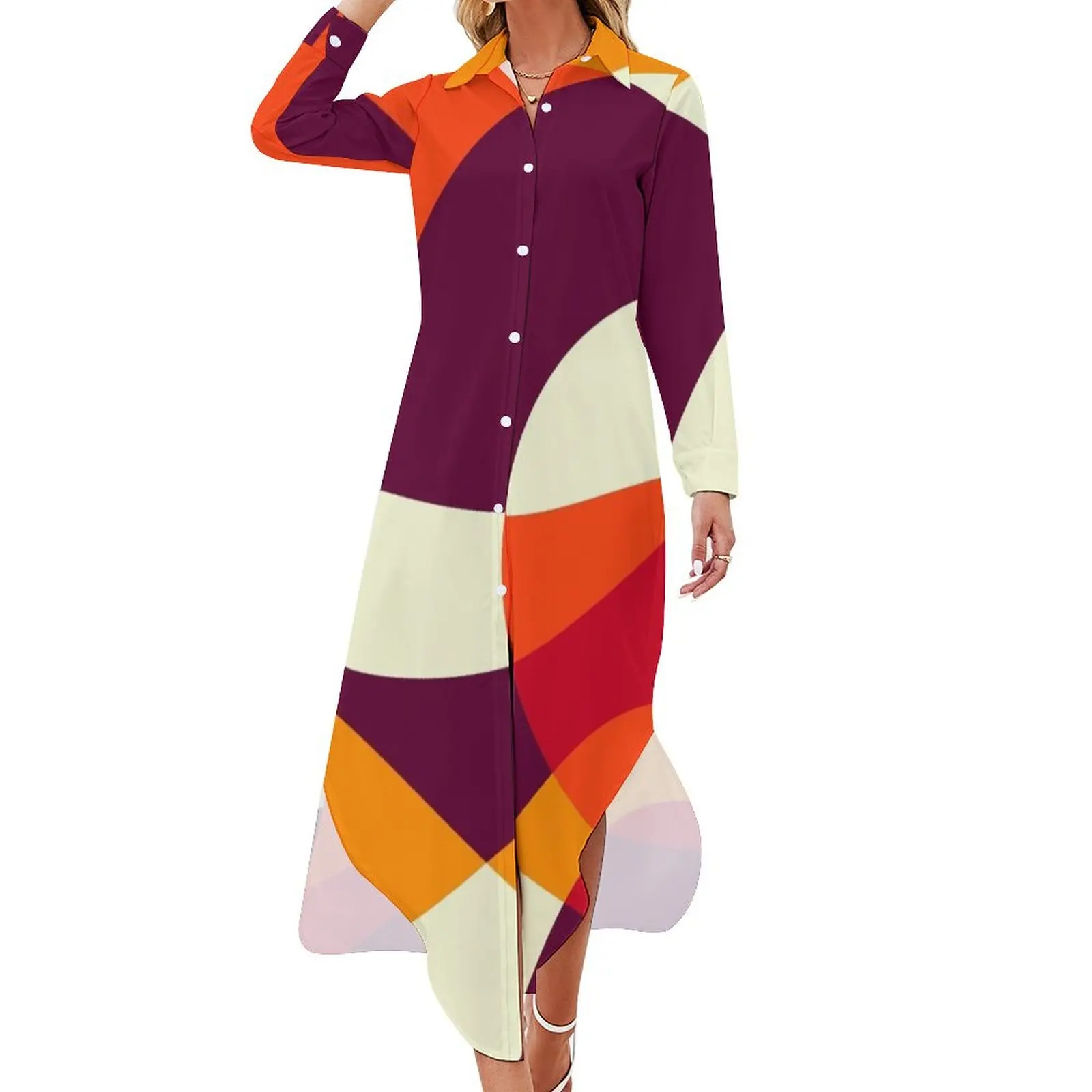 

orange pattern Long Sleeved Shirt Dress summer dresses dresses summer woman 2024