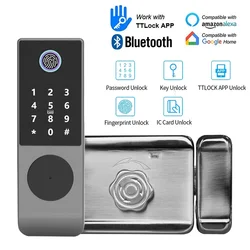 指紋付きスマートドアロック,防水,IP65,屋外ゲート,Bluetoothパスワード,13.56MHz,icカード,デッドボルト,メカニカルキー