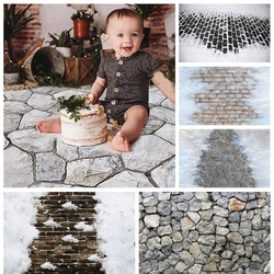 Winter Christmas Snow Brick Photography Background Stone Floor Baby Shower Cake Smash Kids Family Portrait Backdrop Studio Props