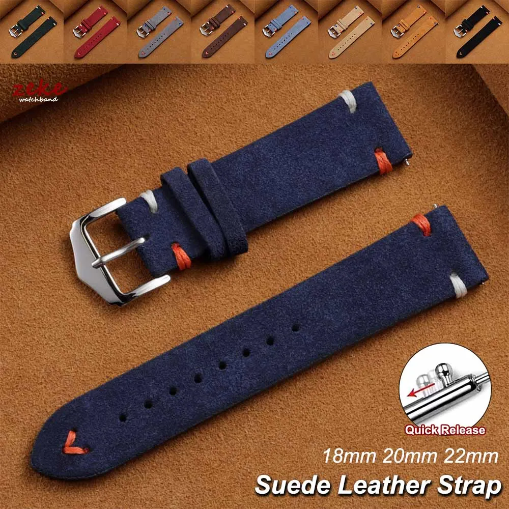 Vintage Wildleder-Uhrenarmband mit Schnellverschluss, Kalbsleder-Uhrenband 18mm 20mm 22mm Universeller Ersatz-Armband mit Dornschließe