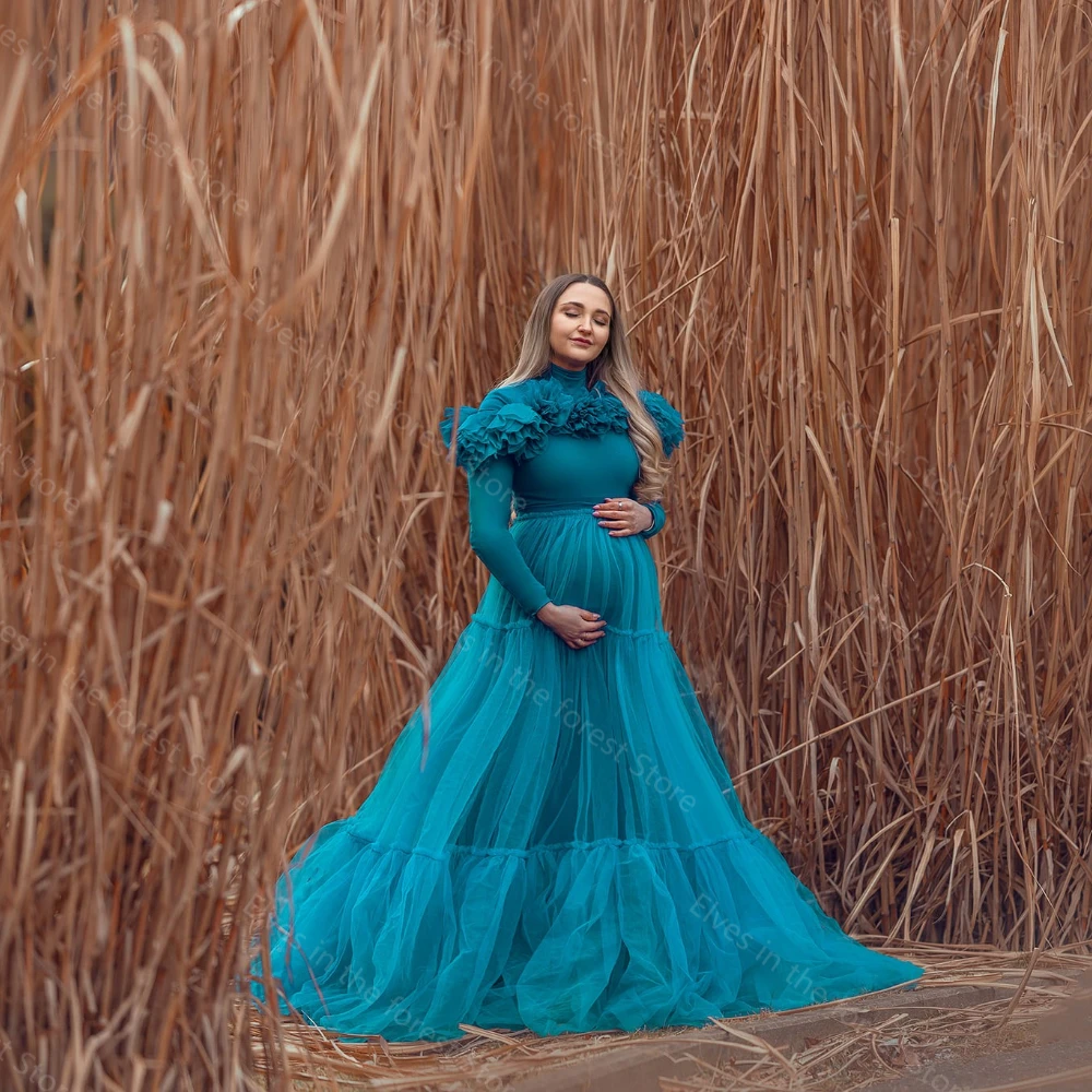 Vintage  Mermaid Maternity Dresses High Neck Long Sleeves Pregnant Gowns With Detachable Train Bathrobes for Photo Shoot