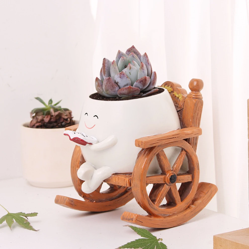 

Cute Head Planter Resin Decorative Flower Pot Chair Reading Succulent Pots Smile Face Flower Pot for Succulent Cactus