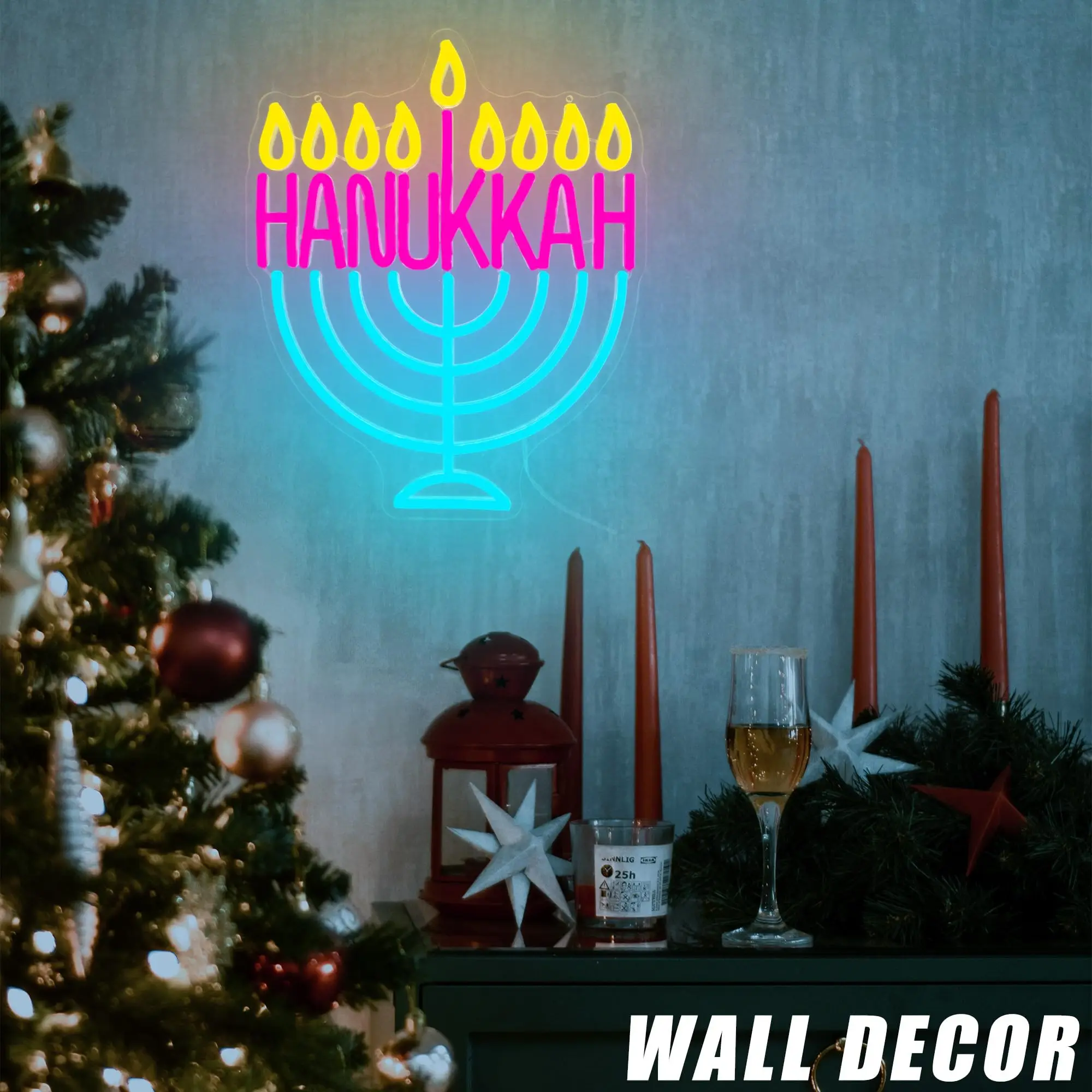 Hanukkah sinal de néon para decoração de parede com interruptor regulável alimentado por usb menor led light up sinal para presentes de casa de férias judaicas