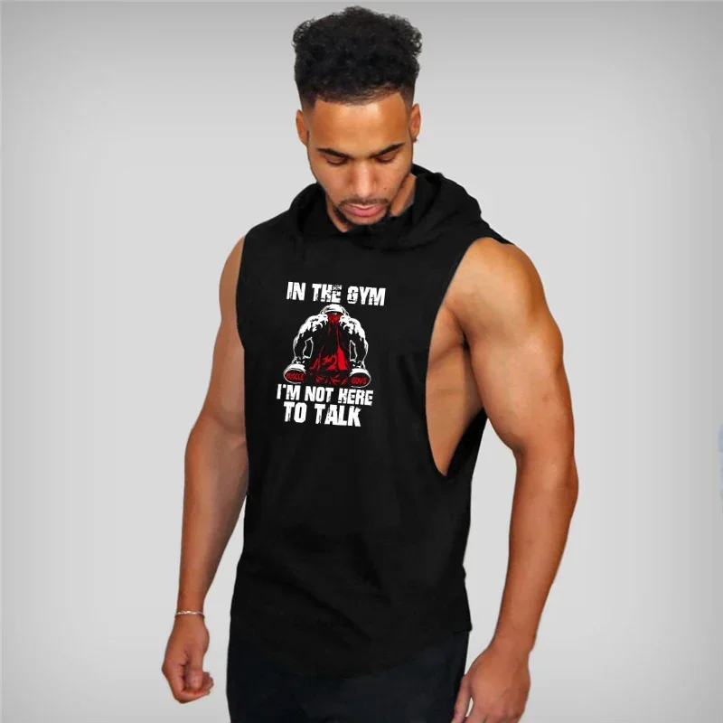

Summer Men's Fashion Breathable Gym Sports Cotton Vest Hoodies Printed Bodybuilding Fitness Workout Dropship Brand