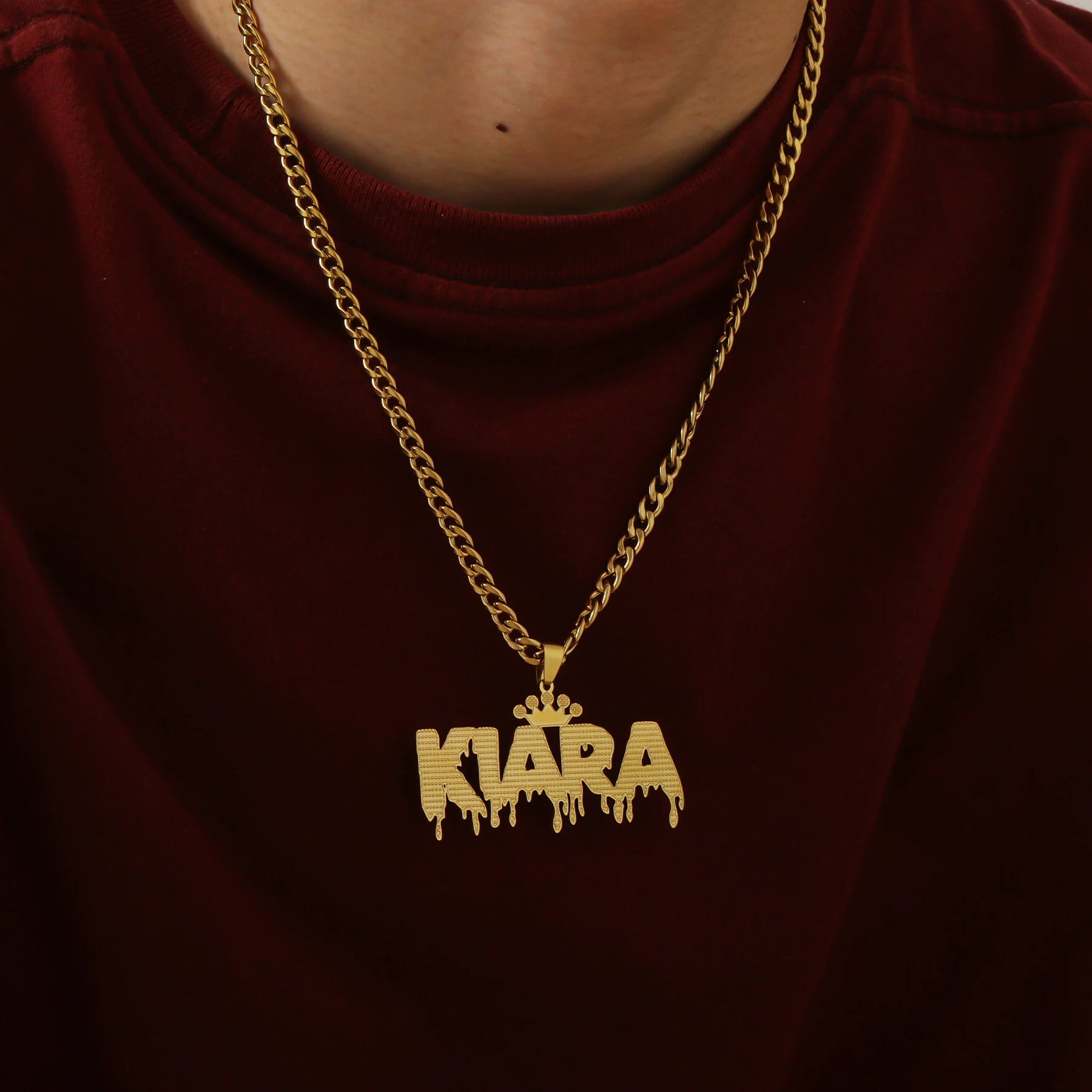 

Personalized Large Pendant Letter Necklace Deep Carved Customized Name Jewelry Hip Hop Jewelry Gift For Boyfriend Men'S Necklace