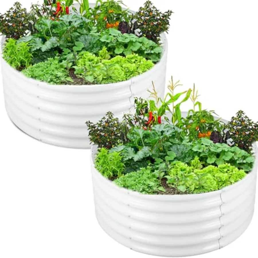 

2 шт. 17-дюймовые (4 фута) круглые оцинкованные металлические приподнятые грядки-ящики для сада, высокие стальные уличные кашпо для цветов и растений