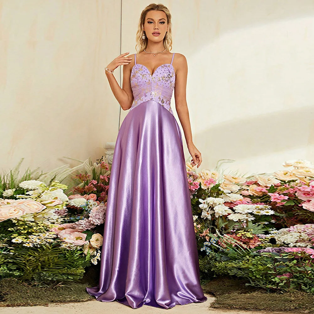 

2025 Purple Women's Evening Long Dress Slip Elegant Night Formal Gowns Gala Dresses Woman Choir Stage Suit Wedding Bridesmaid
