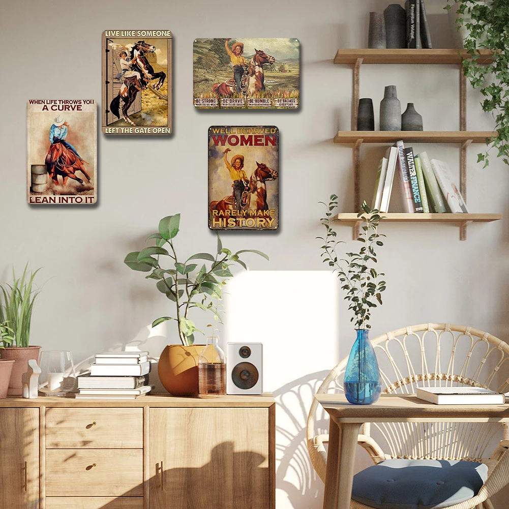 4Pcs Western Cowgirl Vintage Metal Plate Rectangular Iron Painting Kit 20x30cm