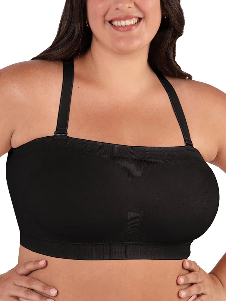 Strapless Bandeau Top Bra plus Size Women's Lingerie Sporty Casual Style Seamless Nylon Fabric No Underwire Detachable Straps