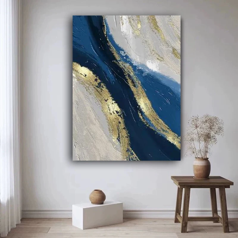 

Hand-Painted Oil Painting Abstract Natural Scenery Black And White Gold Canvas Paintings Decor Living Room Wall Art Picture Gift