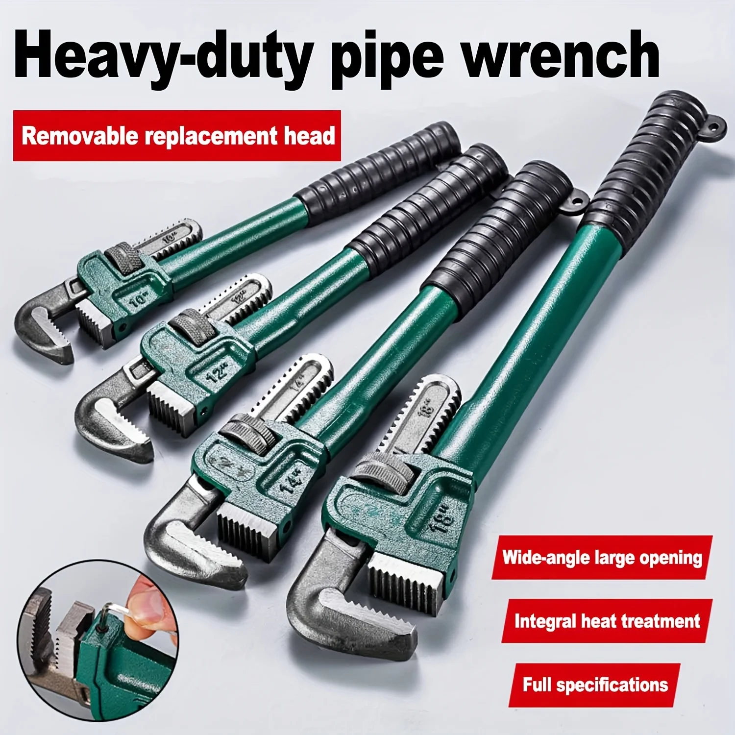 8/10/12/14 Inch Heavy-Duty Steel Pipe Wrench Set, Adjustable Straight Plumbing Wrench with Soft Grip Handle