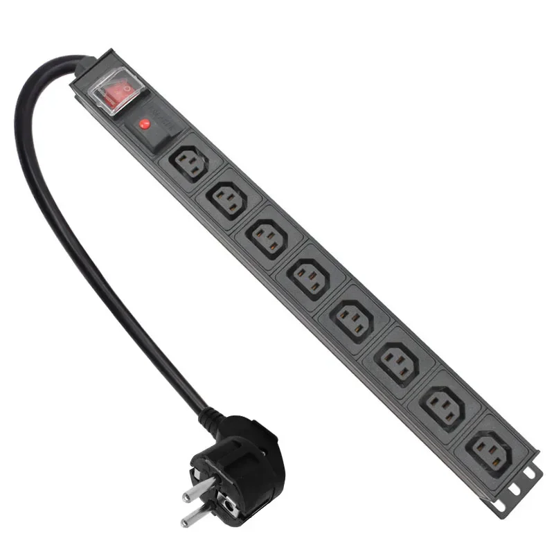 

19 inch PDU aluminium alloy Power Strip Network Rack 8 Ways C13 output socket With overload protection 2m extension cable