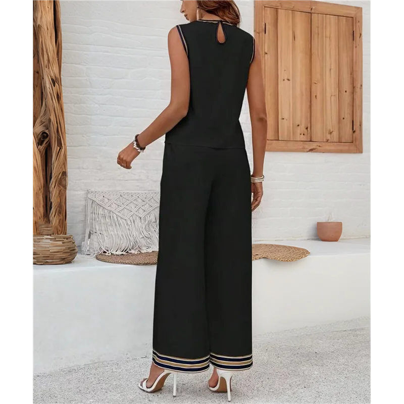 

ASDS-Womens 2 Piece Outfits Linen Sets Sleeveless Button Vest Wide Leg Pants Matching Lounge Set