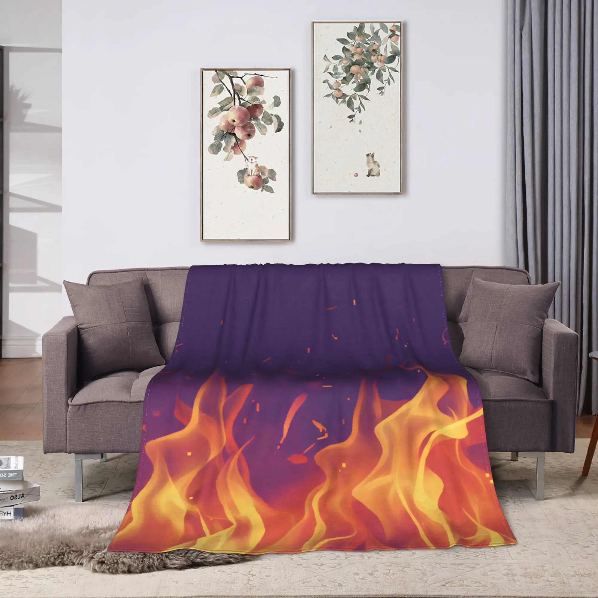 Fire Flames Warm Soft Blanket  Girls Boys Plush Bedding Throws Graphic Couch Chair Flannel Bedspread Sofa Bed Cover