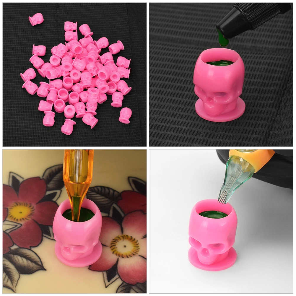 

200Pcs Tattoo Ink Cups Skull Head Design Smooth Surface Sturdy Material Portable Storage Tattoo Artists Ink Cups