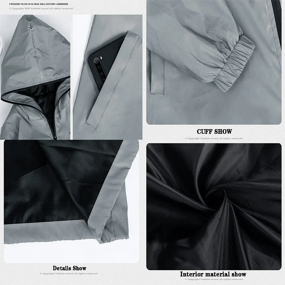 Jaqueta reflexiva personalizada das mulheres dos homens casaco com zíper com capuz blusão runing ciclismo ao ar livre caminhadas zip up hoodie seu próprio nome logotipo
