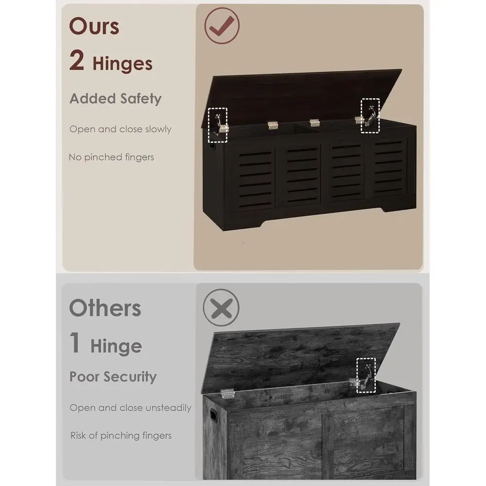 Große Espresso-Aufbewahrungstruhe aus Holz mit Sicherheitsscharnieren und Klappdeckel für die Schuhaufbewahrung im Eingangsbereich im Wohnzimmer und Schlafzimmer