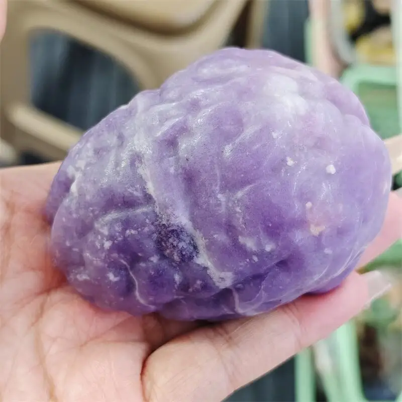 Natural Purple Mica Brain Carving Polished Quartz Healing Stones Gemstones For Home DIY Decoration Gift 1pcs